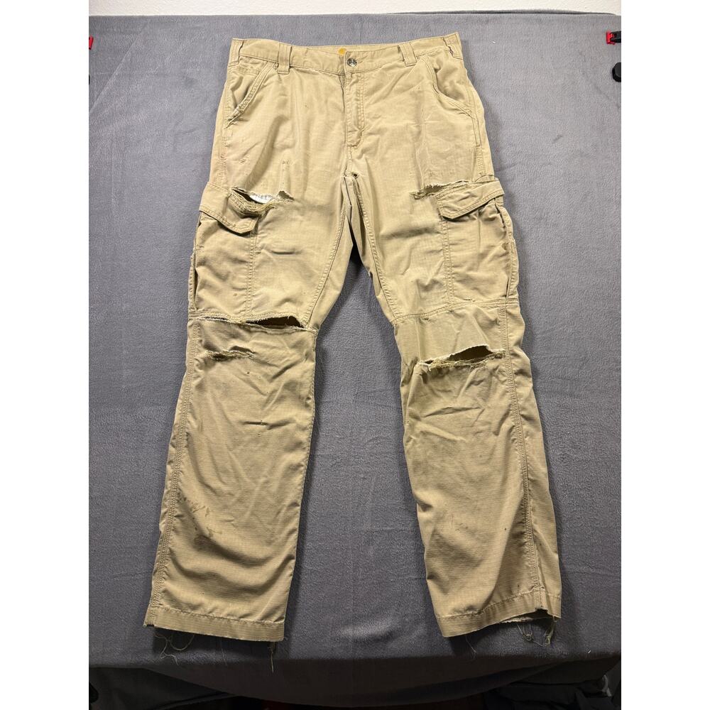 Carhartt‎ Ripstop Men's Size 36x34 Thrashed Khaki Workwear Relaxed Fit Rips